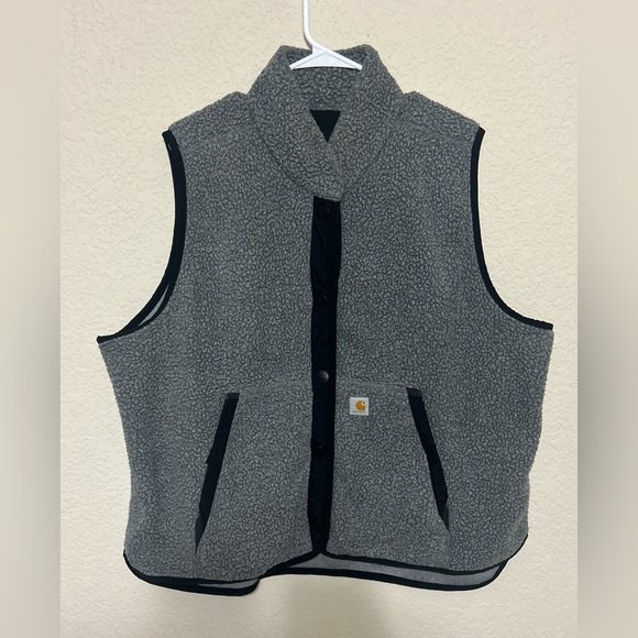 Carhartt Women's Vest XXL (20) Relaxed Fit Sherpa Fleece Snap Front Gray Black - Picture 9 of 12